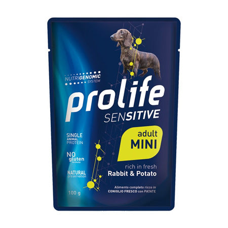 Alimento umido Prolife Sensitive Mini Coniglio e Patate 100 g per cani adulti sensibili di taglia piccola Alimento umido Prolife Sensitive Mini Coniglio e Patate 100 g per cani adulti sensibili di taglia piccola